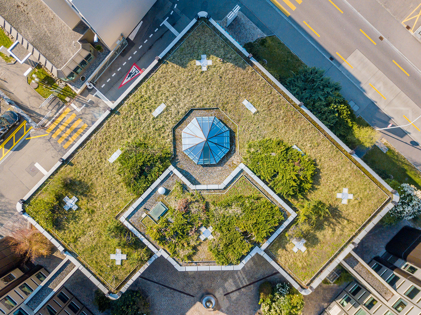 Aerial,View,Of,Rooftop,Garden,In,Urban,Residential,Area