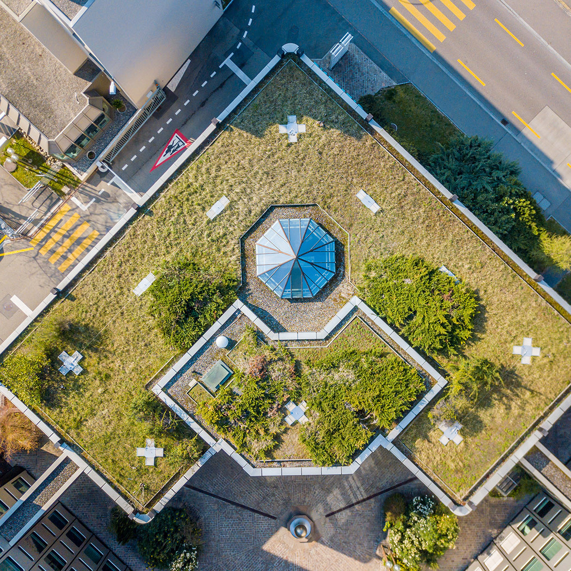 Aerial,View,Of,Rooftop,Garden,In,Urban,Residential,Area